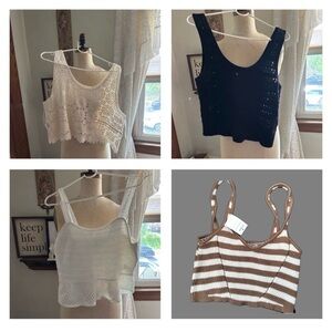 4-Elegant Women's Crochet Tops - Black, White, Cream,Winter White